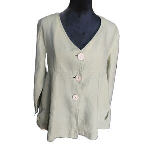 Willow Women's Size Small Sage Green 100% Linen Blouse - Vintage